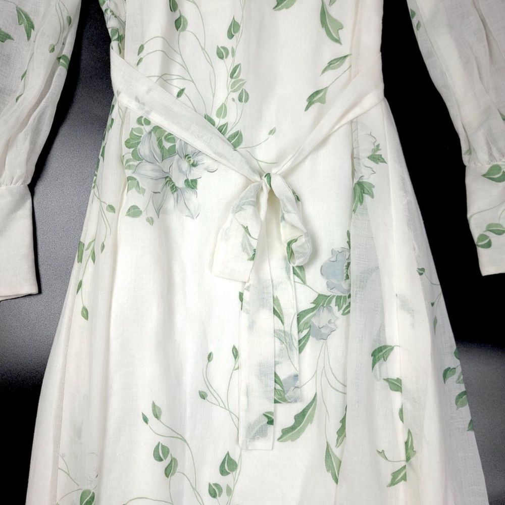 VINTAGE 90s Victorian Cottagecore High Neck Button Down Maxi Dress White Floral - Picture 8 of 11